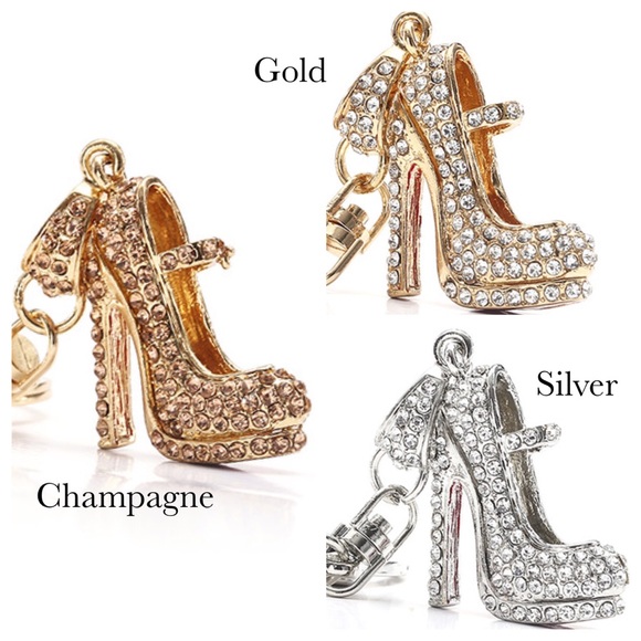 Chic Gold & Silver Crystal High Heel on a Keychain - Picture 7 of 7